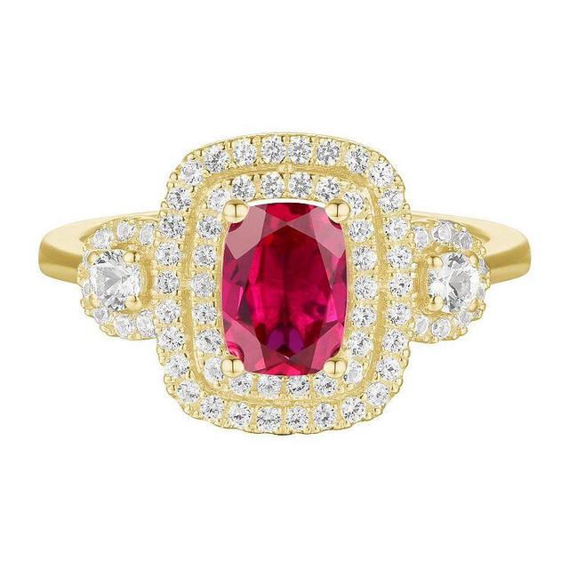 14k Gold Over Silver Lab-Created Ruby, Lab-Created White Sapphire Solitaire Ring, Womens Gold Tone Product Image