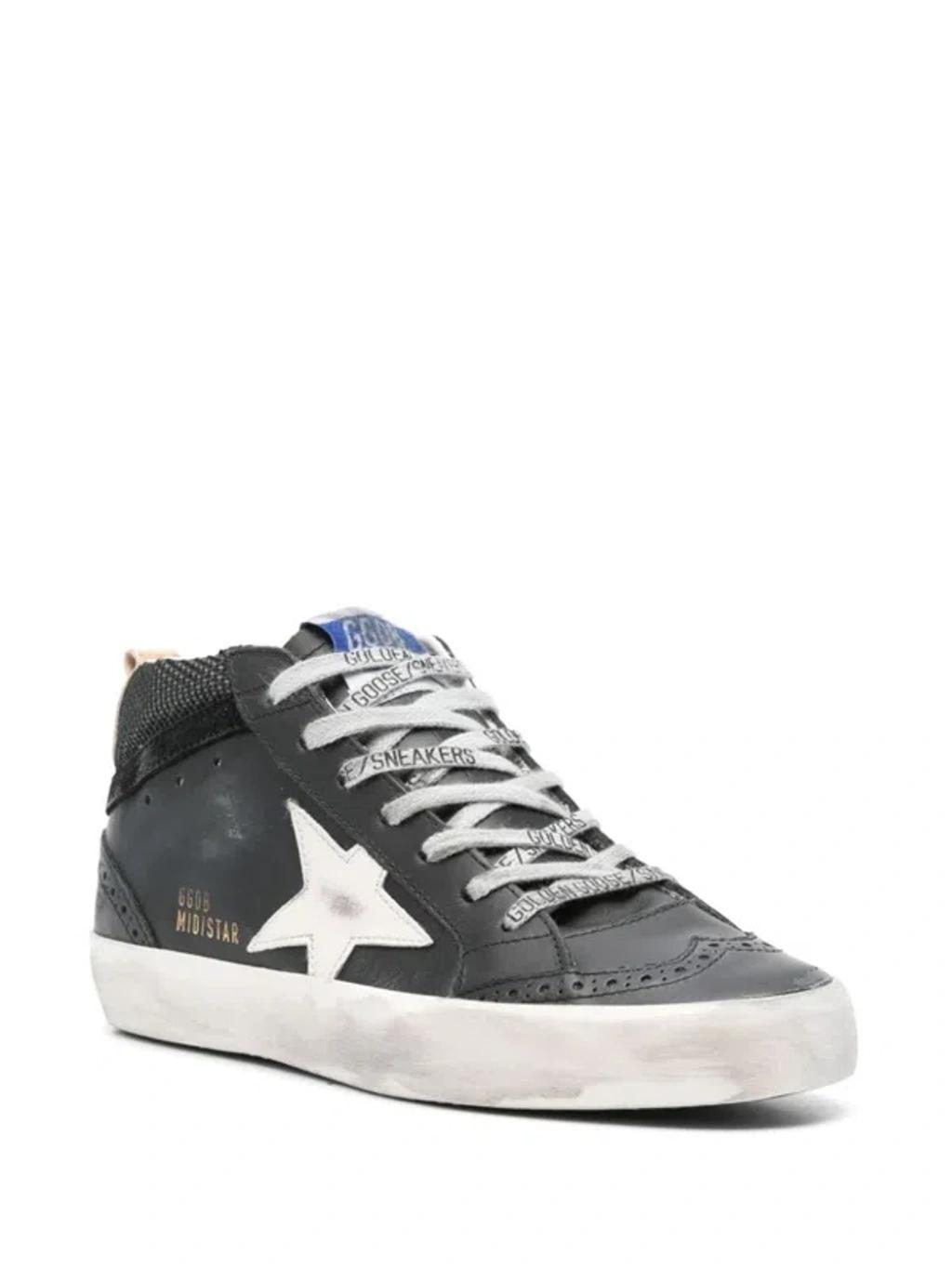 GOLDEN GOOSE Mid Star Sneakers In Black,white,gold Product Image