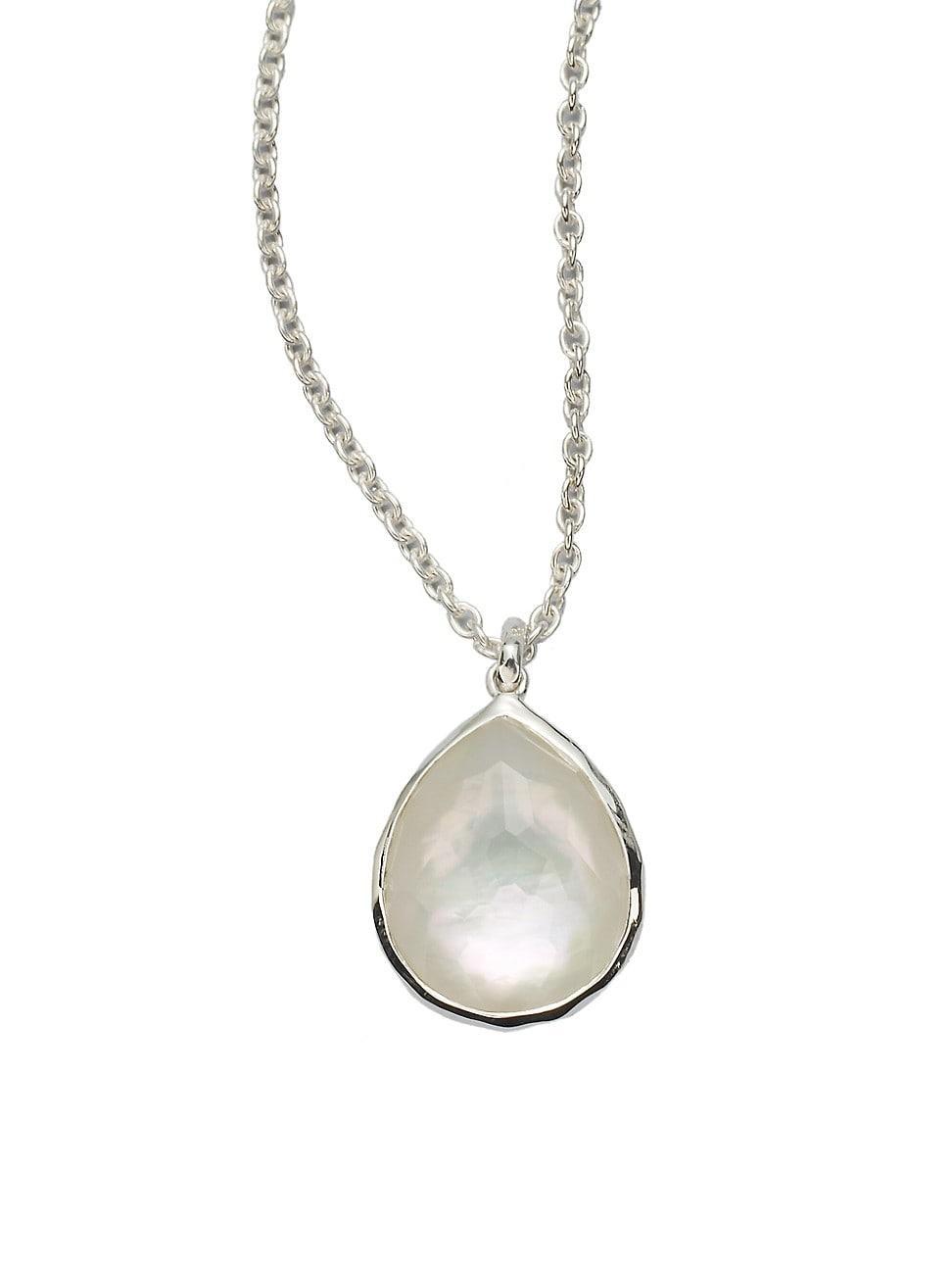 Womens Wonderland Mother-Of-Pearl, Clear Quartz & Sterling Silver Mini Teadrop Doublet Pendant Necklace Product Image