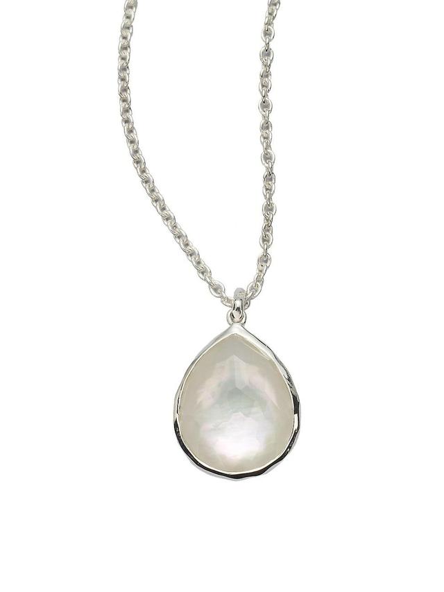 Womens Wonderland Mother-Of-Pearl, Clear Quartz & Sterling Silver Mini Teadrop Doublet Pendant Necklace Product Image