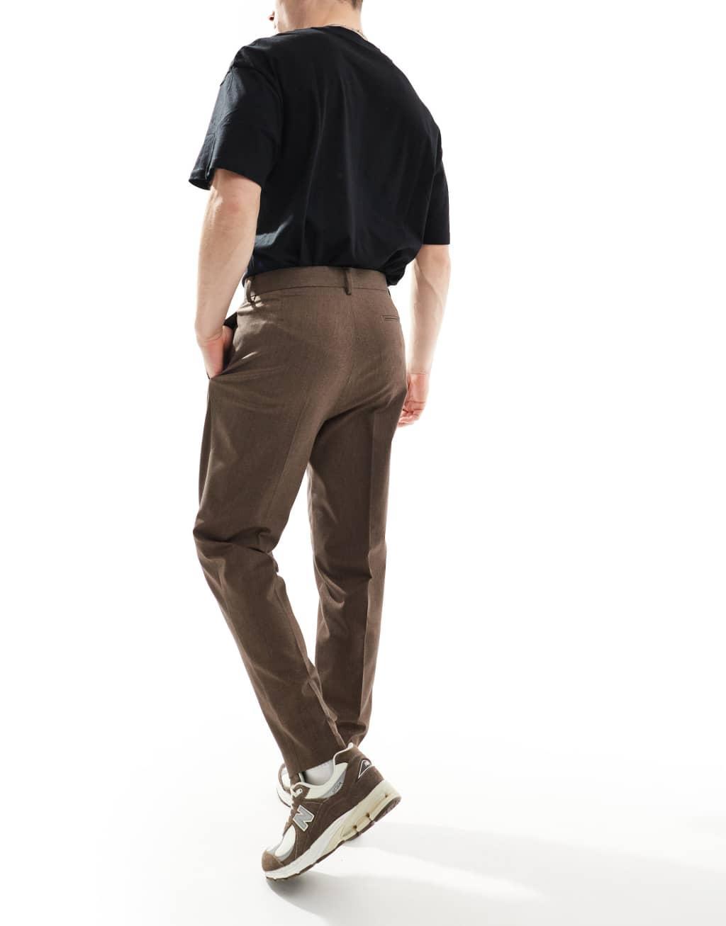 ASOS DESIGN tapered fit premium dress pants in brown Product Image