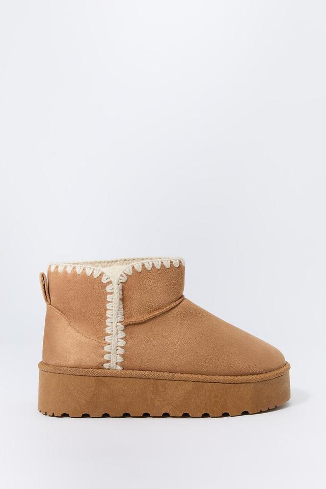 Faux Suede Stitched Edge Platform Booties Female Product Image