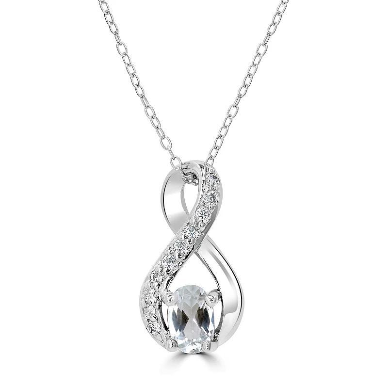 Gemistry Sterling Silver Stone & Cubic Zirconia Infinity Pendant Necklace, Womens White Topaz Product Image