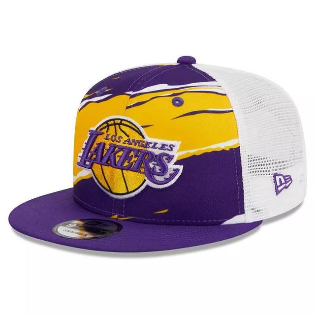 Mens New Era /White Los Angeles Lakers Tear Trucker 9FIFTY Adjustable Hat Product Image