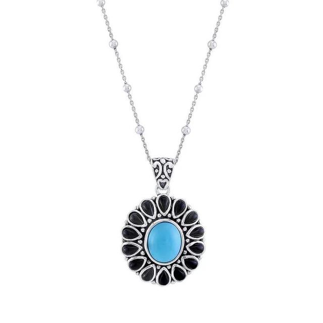 Gemistry Sterling Silver Turquoise & Black Jade Pendant Necklace, Womens Product Image