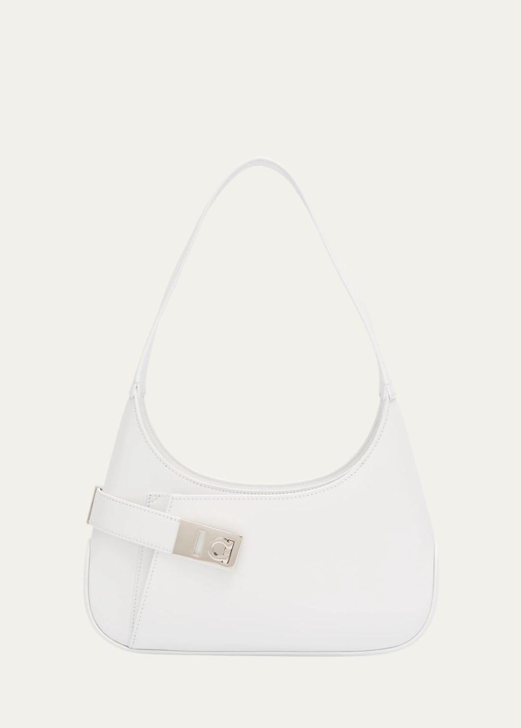 Large Hobo Leather Shoulder Bag In White Product Image