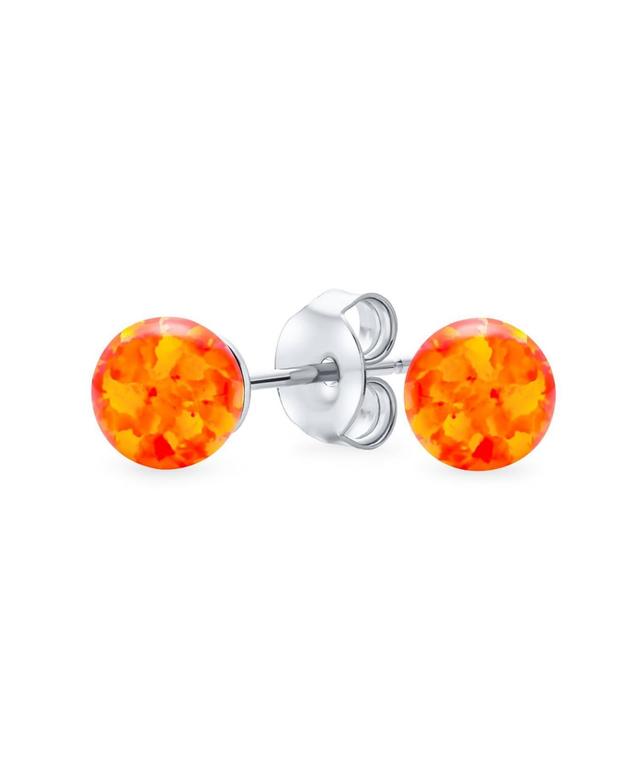 Bling Jewelry Minimalist Simple Basic Round Bead Created Opalescent Mexican Fire Orange Synthetic Opal Ball Stud Earrings For Women 6MM Product Image