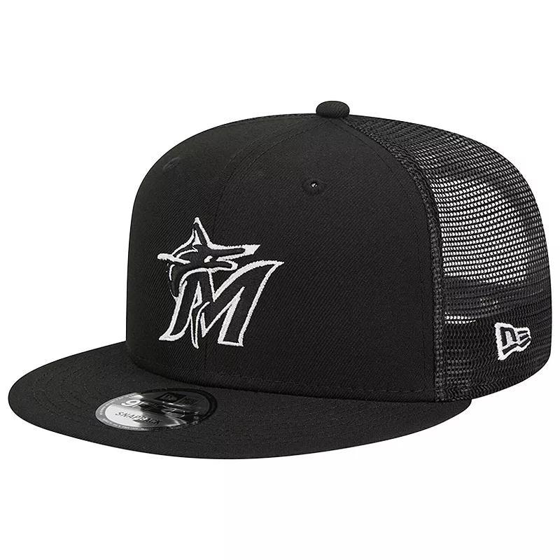 Mens New Era Miami Marlins Trucker 9FIFTY Snapback Hat Product Image