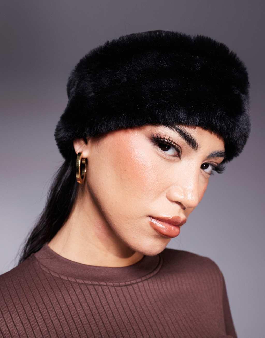 ASOS 4505 Ski faux fur headband in black Product Image