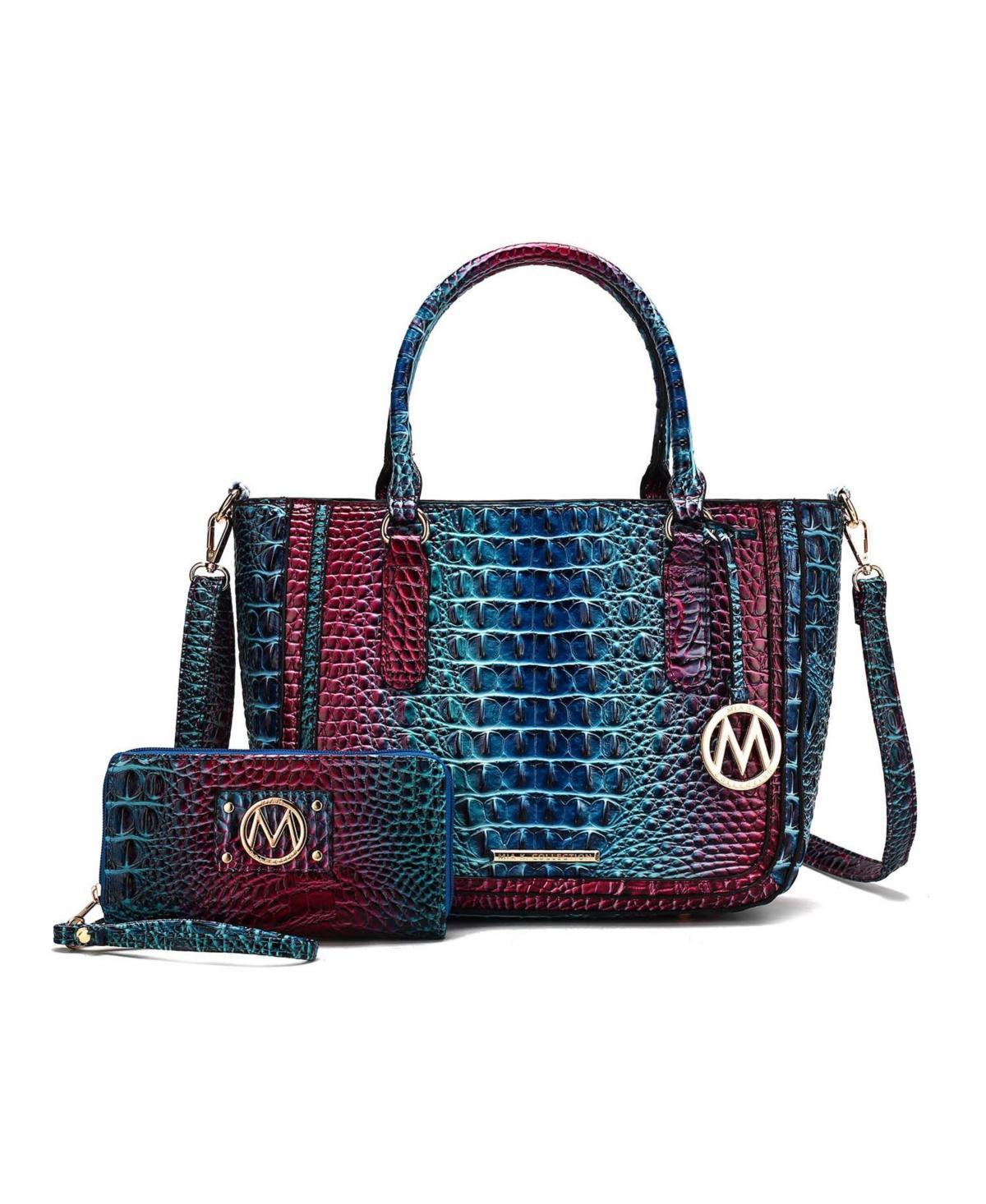 Mkf Collection Bonnie Gradient Rainbow Faux Crocodile-Embossed Women s Satchel Bag with Wallet By Mia K Product Image