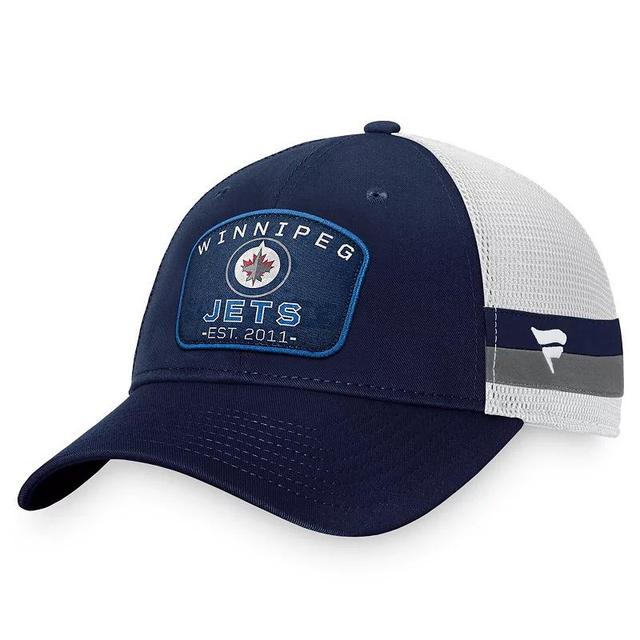 Mens Fanatics Branded Navy/White Winnipeg Jets Fundamental Striped Trucker Adjustable Hat, Jts Blue Product Image