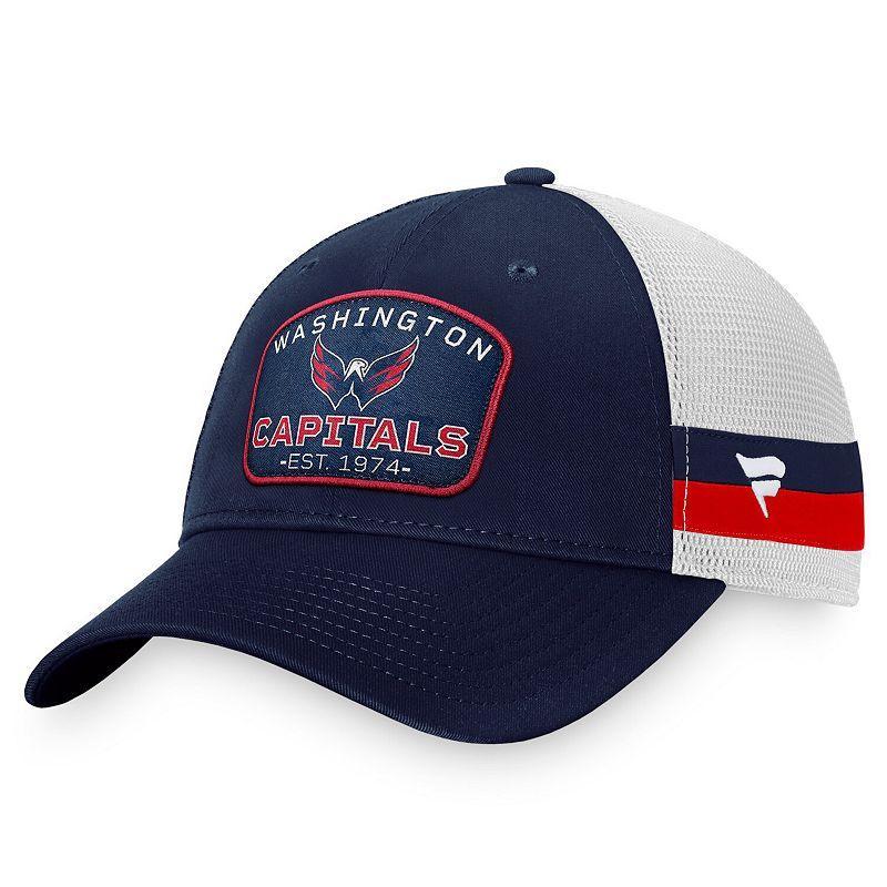 Mens Fanatics Branded /White Washington Capitals Fundamental Striped Trucker Adjustable Hat, Blue Product Image