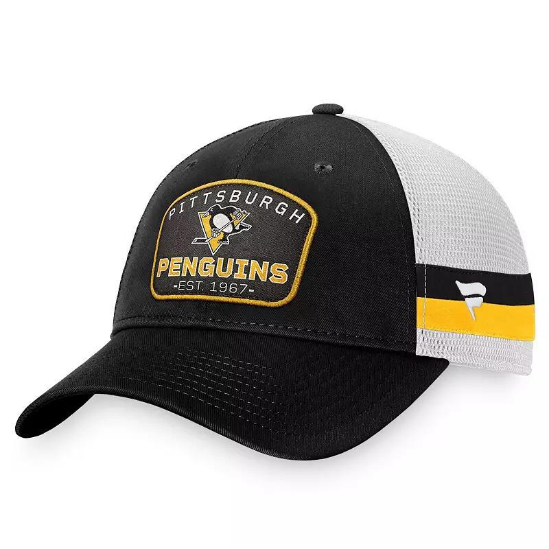 Mens Fanatics Branded /White Pittsburgh Penguins Fundamental Striped Trucker Adjustable Hat Product Image