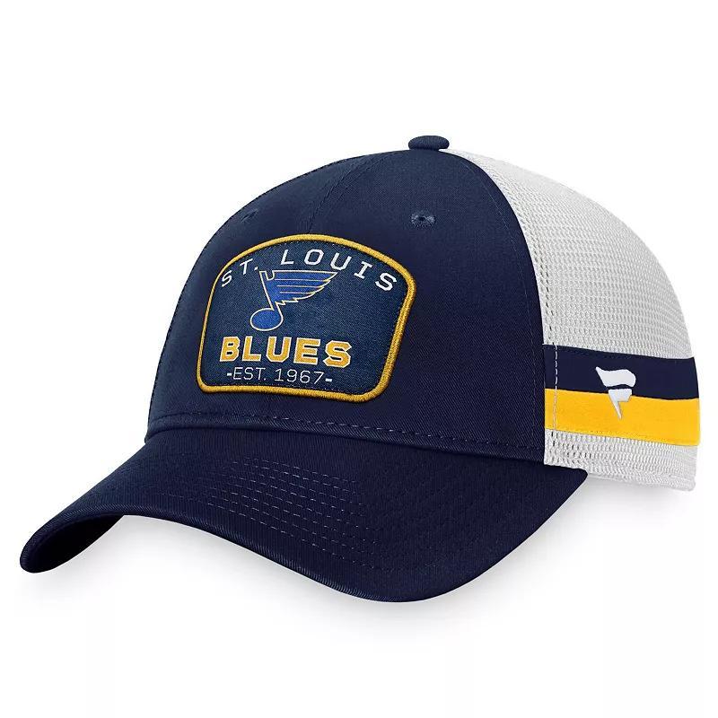 Mens Fanatics Branded Navy/White St. Louis Blues Fundamental Striped Trucker Adjustable Hat Product Image