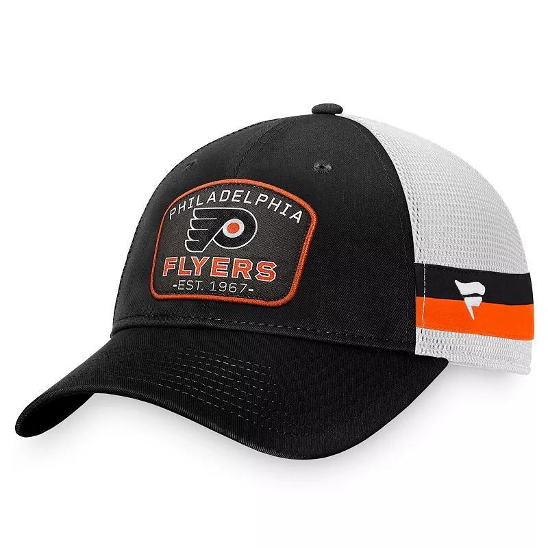 Mens Fanatics Branded Black/White Philadelphia Flyers Fundamental Striped Trucker Adjustable Hat Product Image