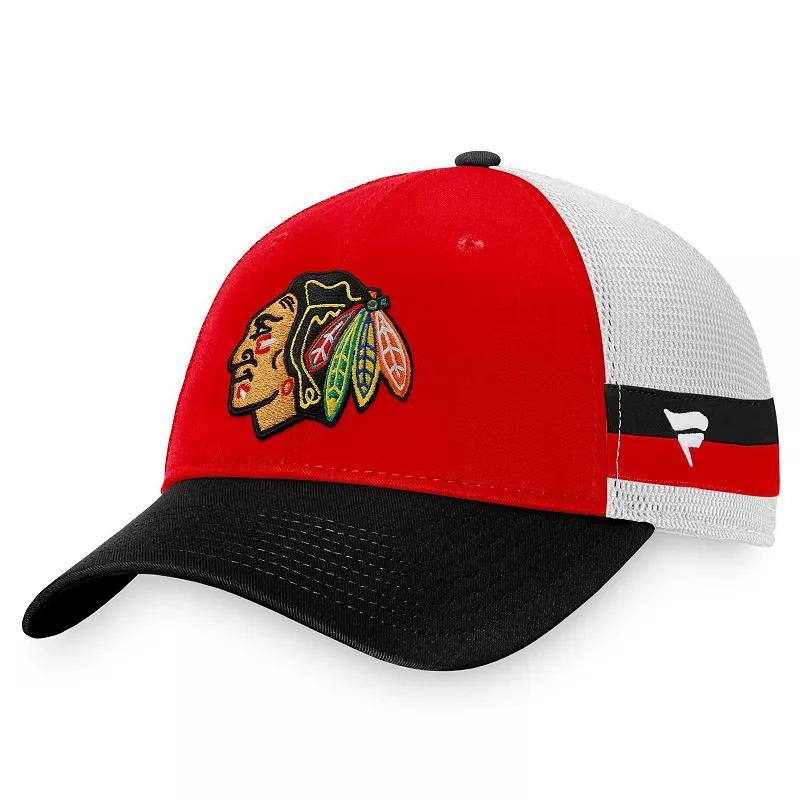 Mens Fanatics Branded /Black Chicago Blackhawks Breakaway Striped Trucker Snapback Hat Product Image