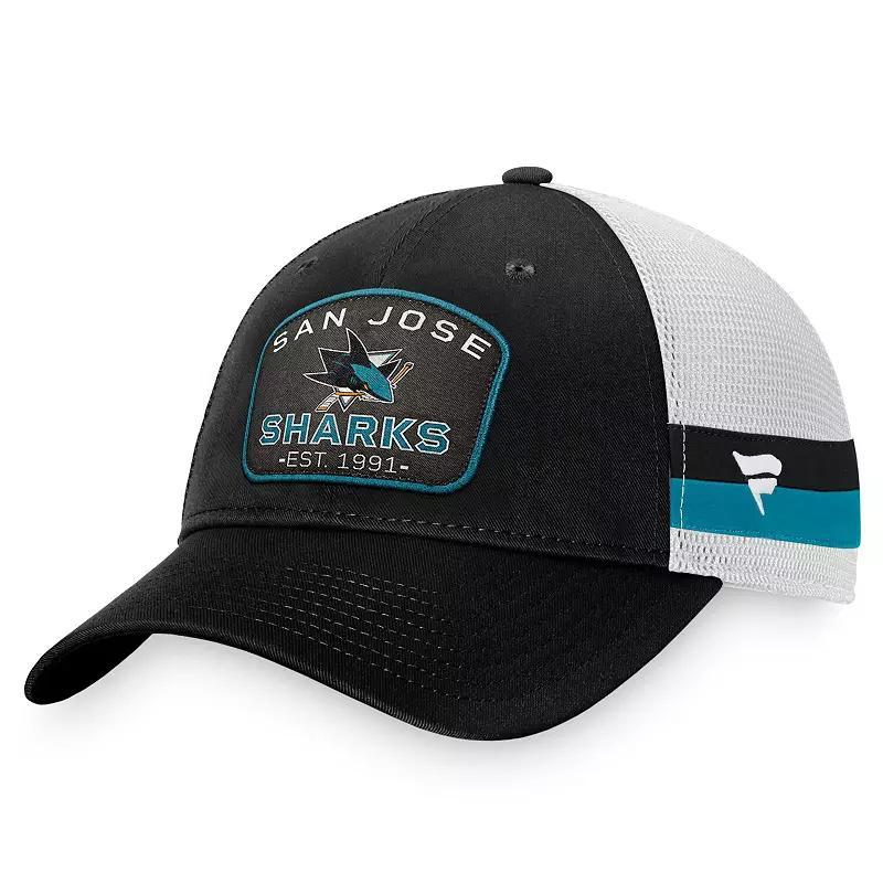 Mens Fanatics Branded Black/White San Jose Sharks Fundamental Striped Trucker Adjustable Hat Product Image