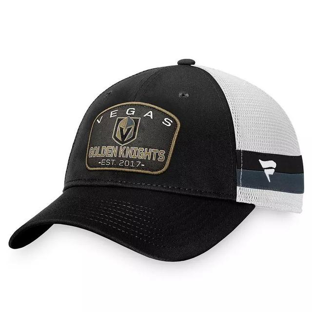 Mens Fanatics Branded Black/White Vegas Golden Knights Fundamental Striped Trucker Adjustable Hat Product Image