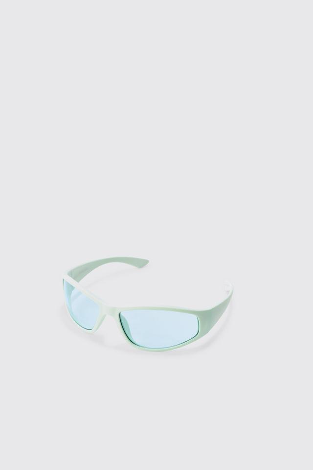 Plastic Racer Sunglasses In Mint | boohooMAN USA Product Image