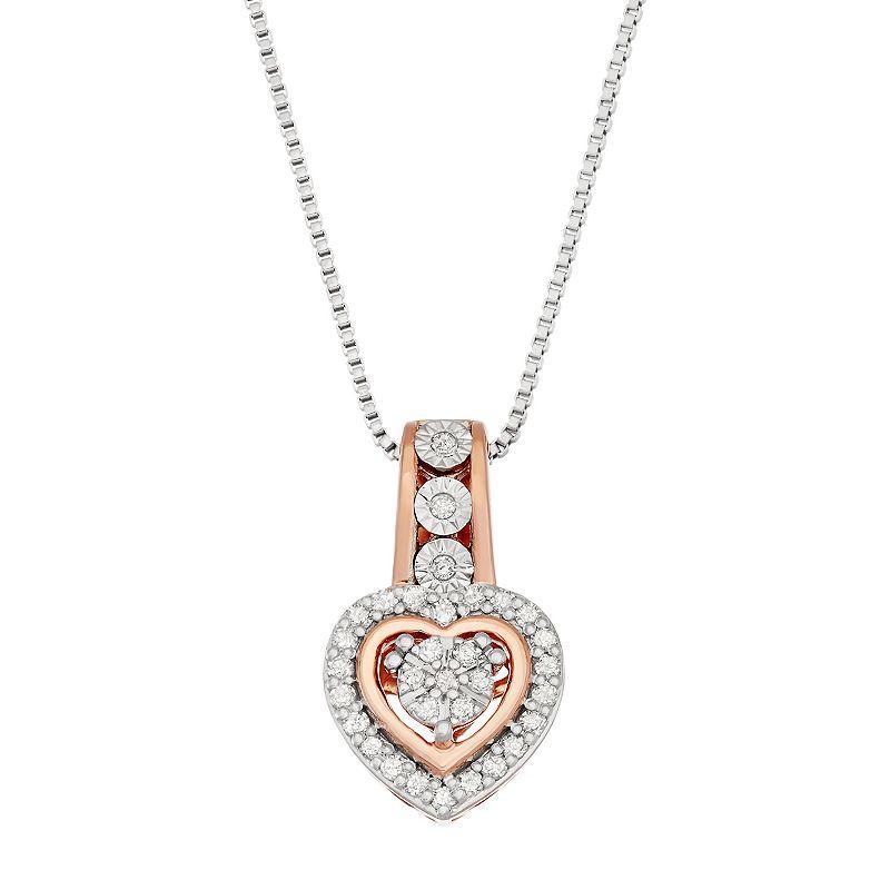 Two Tone Sterling Silver 1/6 Carat T.W. Diamond Heart Pendant, Womens, Pink Tone Product Image