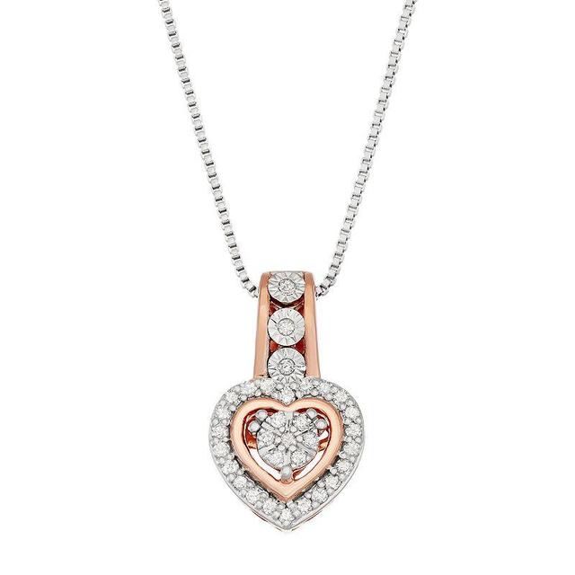 Two Tone Sterling Silver 1/6 Carat T.W. Diamond Heart Pendant, Womens, Pink Tone Product Image