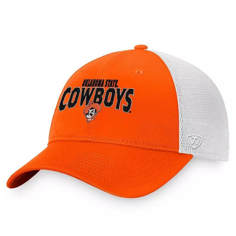 Mens Top of the World Orange, White Oklahoma State Cowboys Breakout Trucker Snapback Hat Product Image