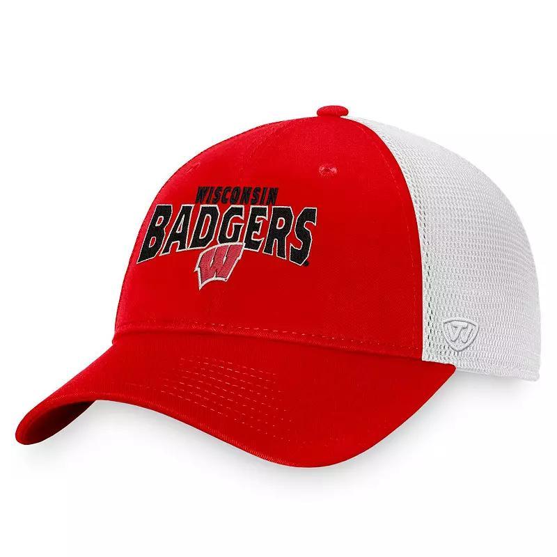 Mens Top of the World /White Wisconsin Badgers Breakout Trucker Snapback Hat Product Image