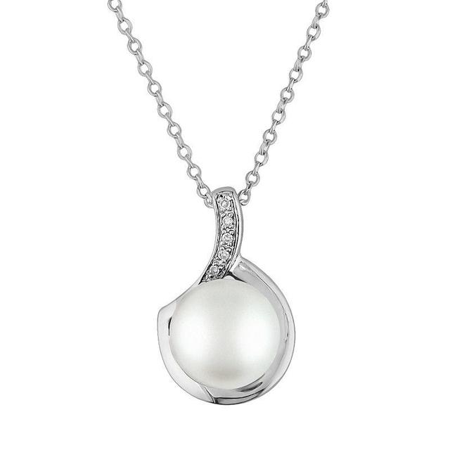 Stella Grace Sterling Silver Freshwater Cultured Pearl and Diamond Accent Pendant, Womens White Product Image