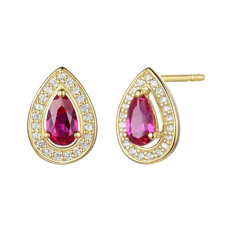 14k Gold Flash-Plated Lab-Created Ruby Stud Earrings, Womens, Gold Tone Product Image