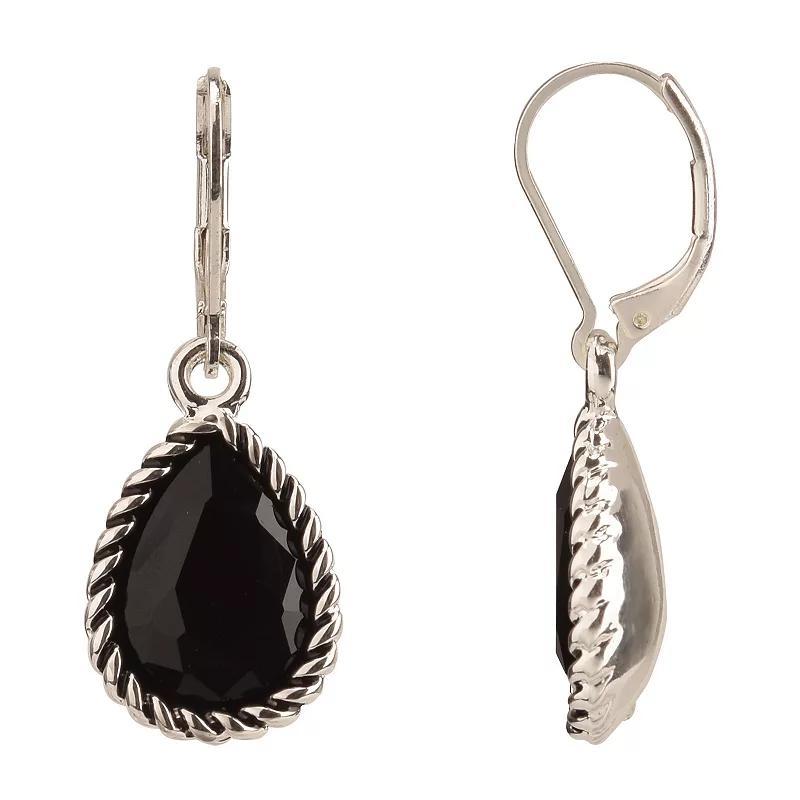 Silver Tone Black Cabochon Teardrop Earrings, Womens, None Product Image