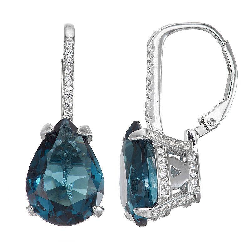 Designs by Gioelli Sterling Silver Simulated Gemstone Teardrop Leverback Earrings, Womens, Simulated Blue Topaz Product Image