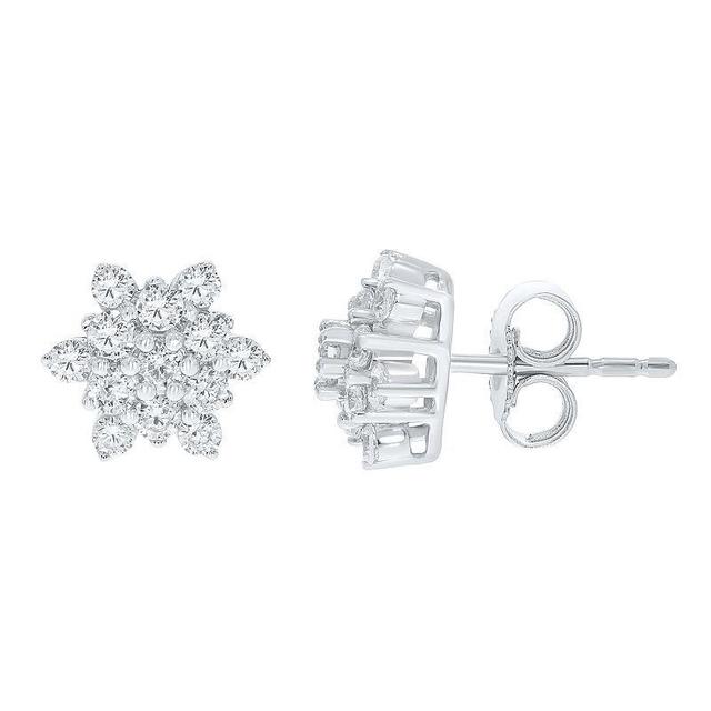 10k White Gold 1 Carat T.W. Diamond Flower Earrings, Womens Product Image