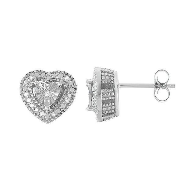 Sterling Silver 1/10 Carat T.W. Diamond Heart Drop Earrings, Womens, White Product Image