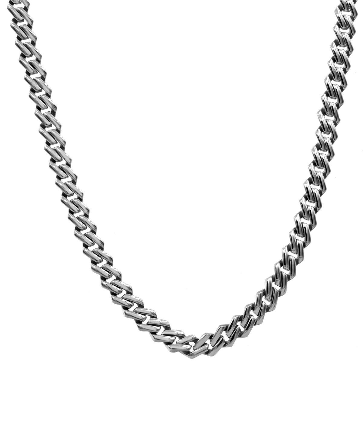 Blackjack Mens Cubic Zirconia-Accented Curb Link 24 Chain Necklace in Stainless Steel Product Image