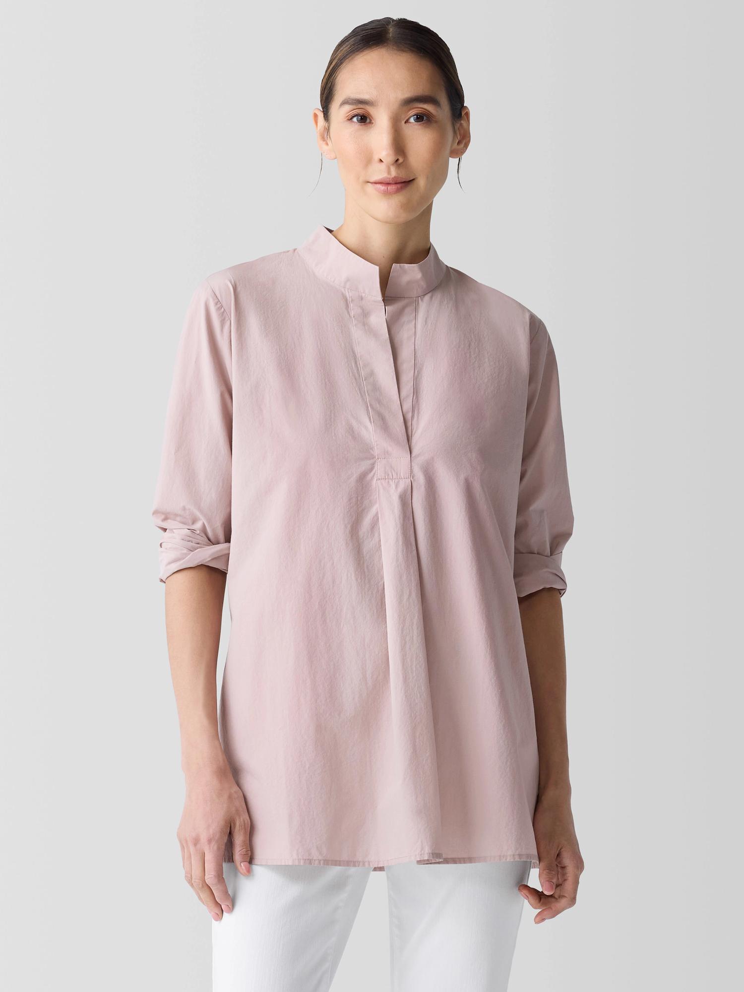 EILEEN FISHER Washed Organic Cotton Poplin Stand Collar Topfemale Product Image