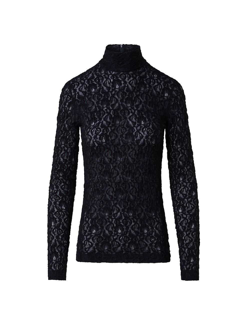 Womens Cotton-Blend Lace Long-Sleeve Blouse Product Image