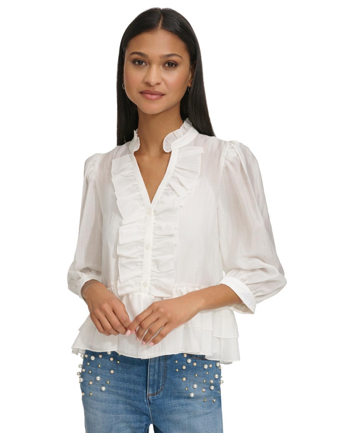 Women's Ruffled 3/4-Sleeve Blouse Product Image