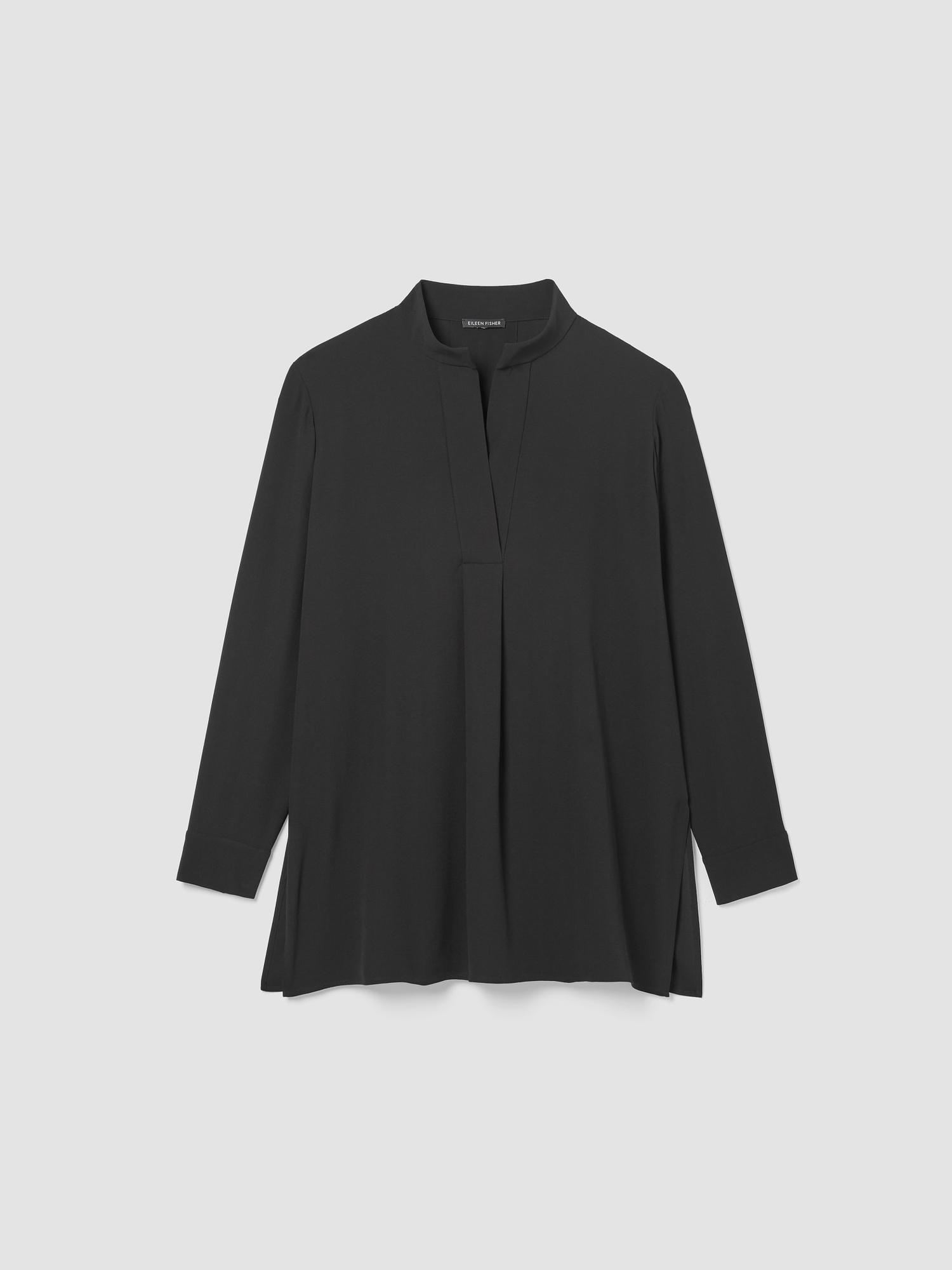 EILEEN FISHER Silk Georgette Crepe Stand Collar Topfemale Product Image