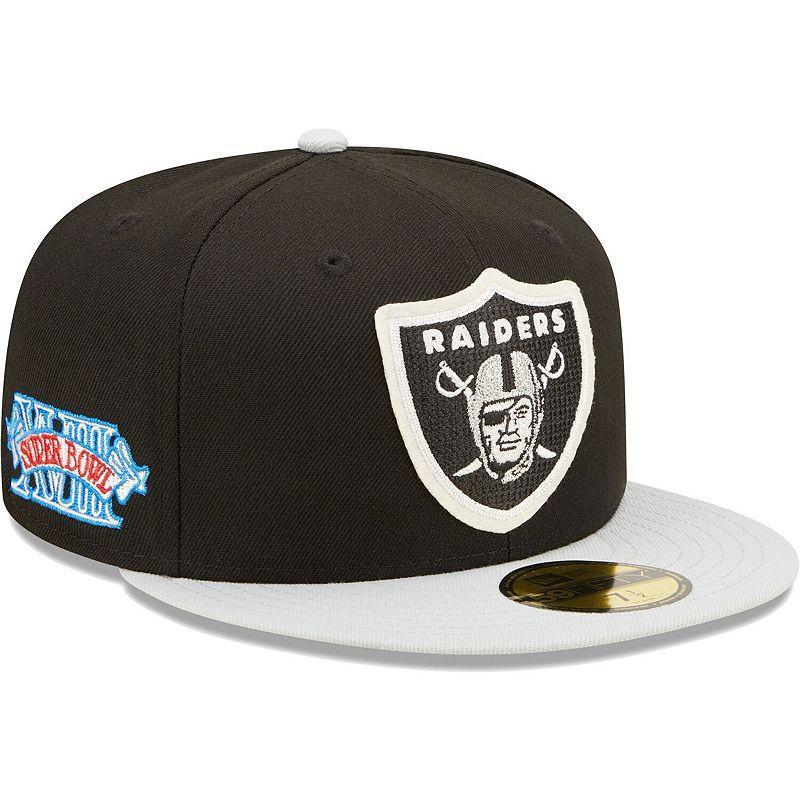 Mens New Era Black/Silver Las Vegas Raiders Super Bowl XVIII Letterman 59FIFTY Fitted Hat Product Image