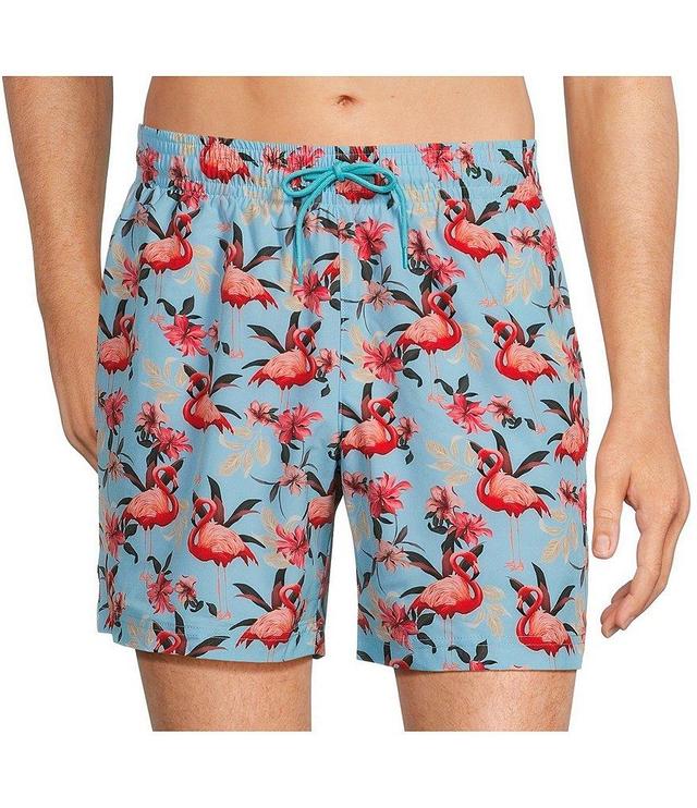 Caribbean Big & Tall Digital Flamingo 6#double; & 9#double; Inseam Swim Trunks Product Image