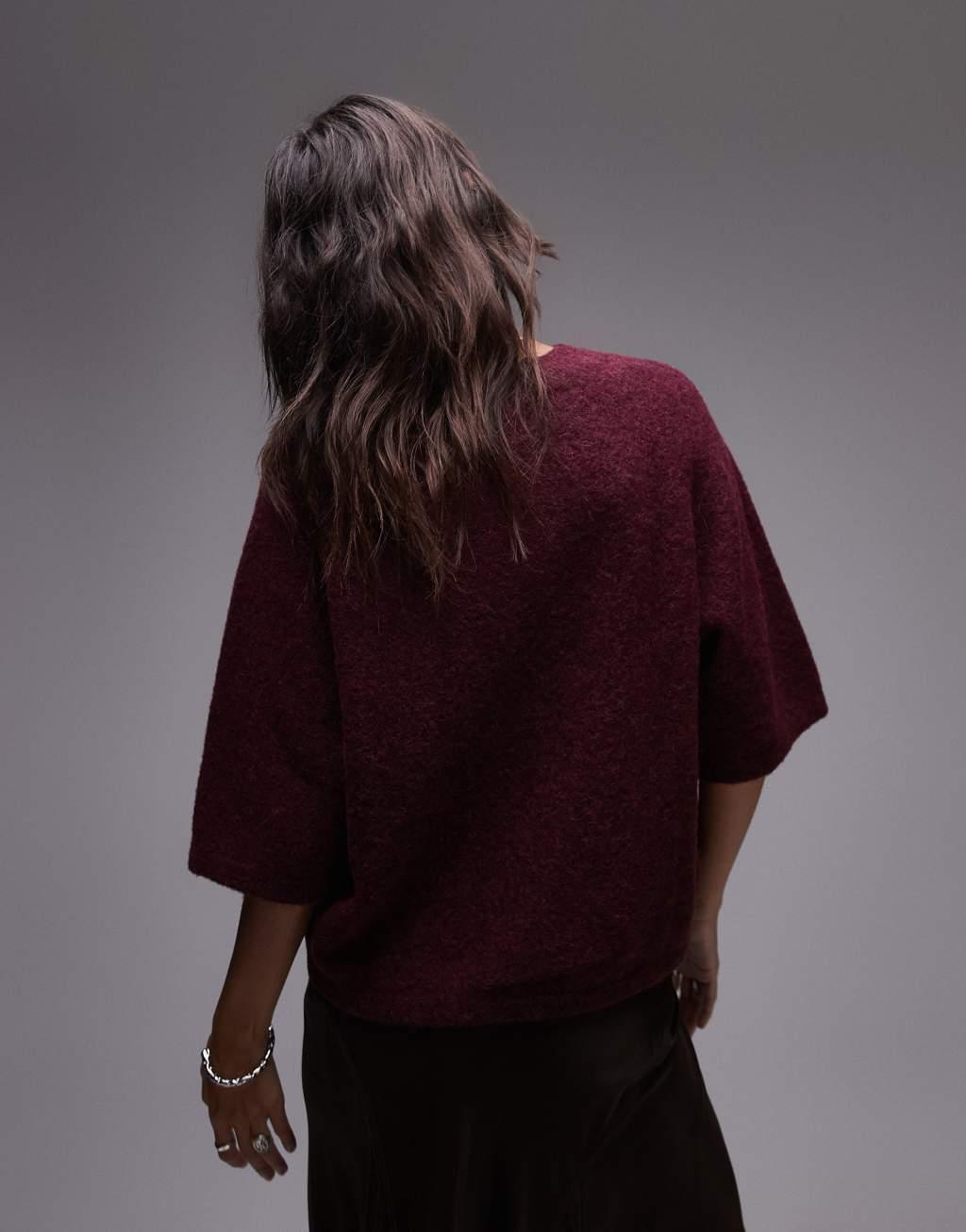 & Other Stories alpaca short sleeve knitted sweater in burgundy exclusive to ASOS Product Image