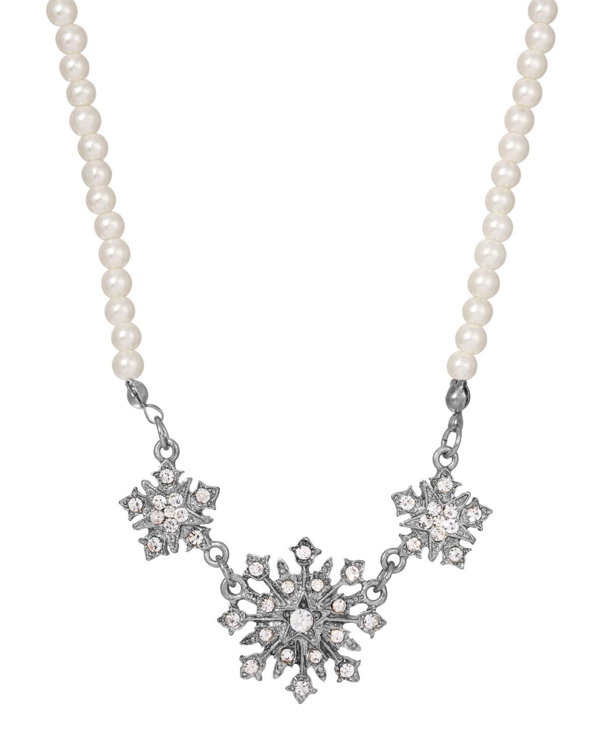 1928 Gold Tone Simulated Pearl & Crystal Starburst Necklace, Womens, White Product Image