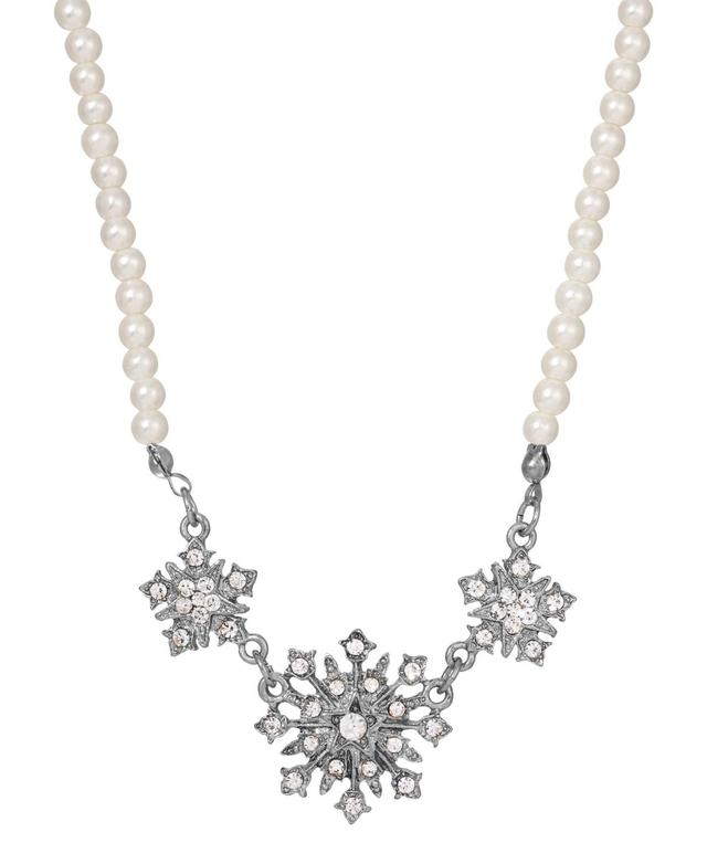 1928 Gold Tone Simulated Pearl & Crystal Starburst Necklace, Womens, Silver White Product Image