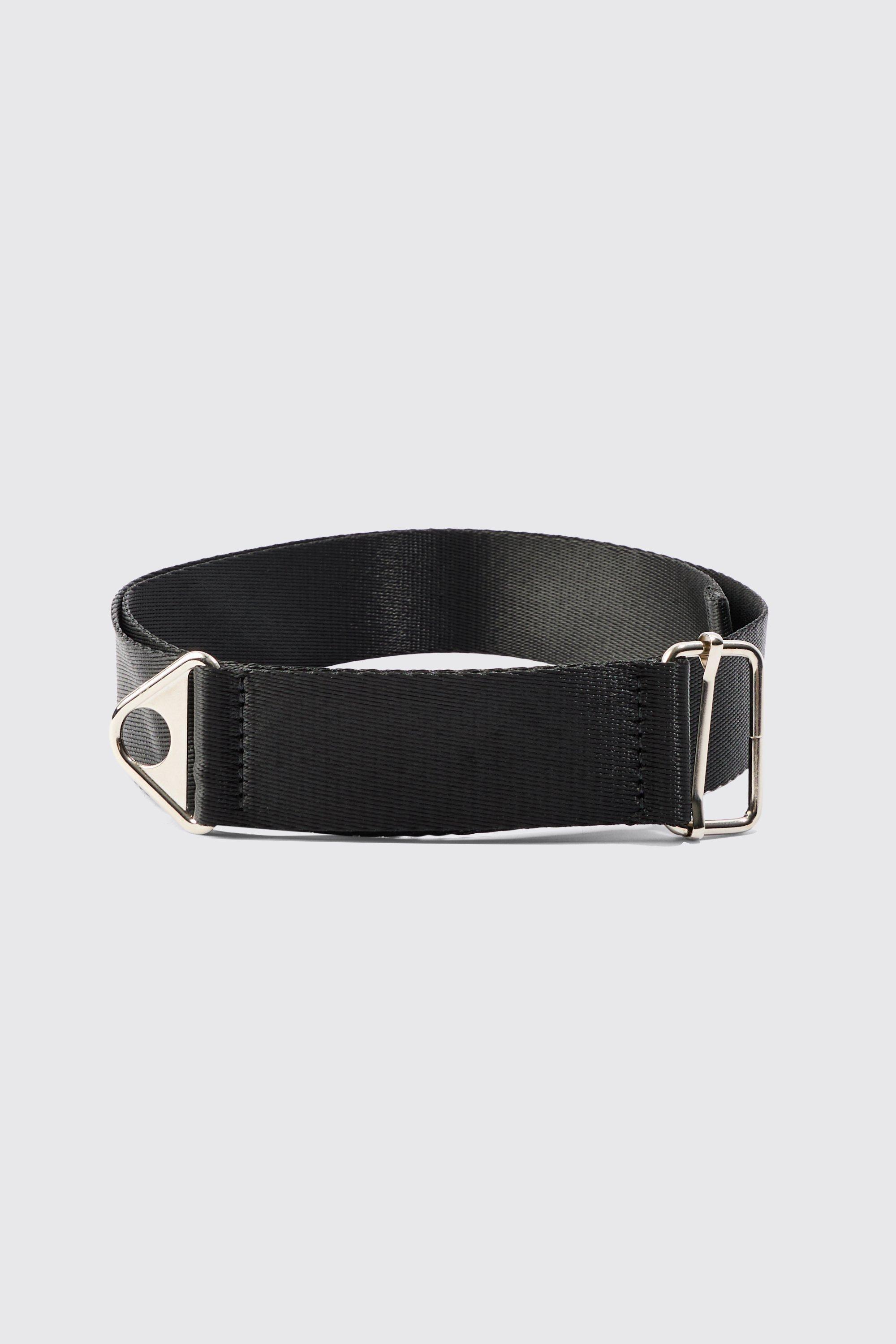 Buckle Detail Nylon Belt In Black | boohooMAN USA Product Image