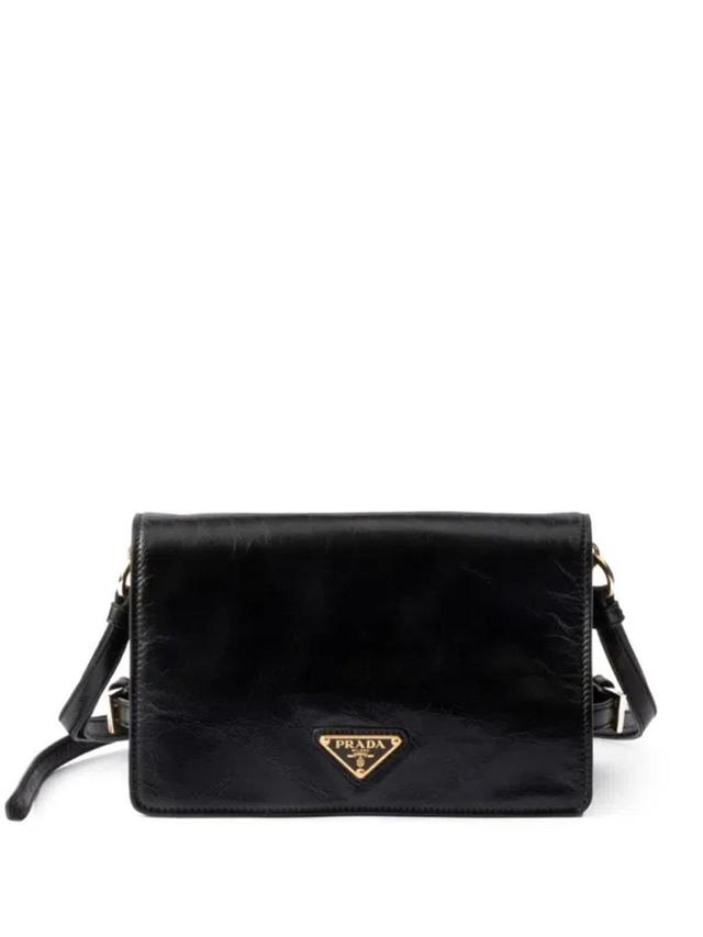 PRADA Womens Black Logo-badge Leather Shoulder Bag Product Image