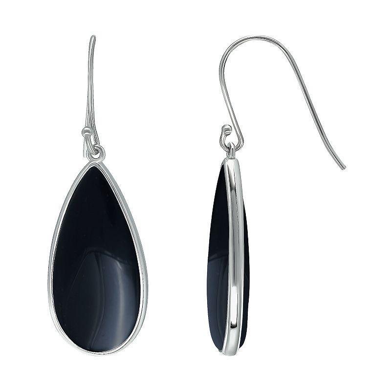 Aleure Precioso Sterling Silver Pear Shaped Gemstone Drop Earrings, Womens, Black Product Image