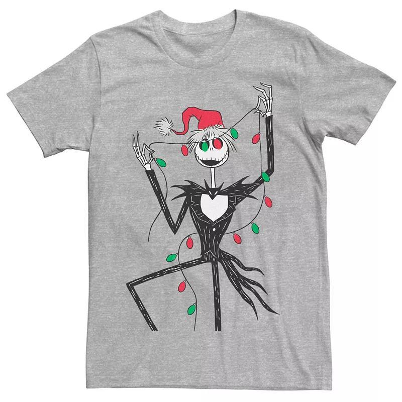 Disneys The Nightmare Before Christmas Big & Tall Jack With Xmas Lights Graphic Tee, Mens Athletic Grey Product Image