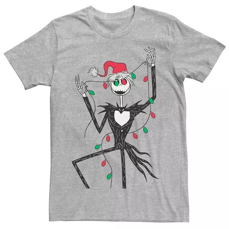 Mens Nightmare Before Christmas Jack Red And Green Christmas Lights Tee Athletic Grey Product Image