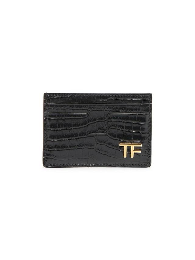 Mens Gold-Tone Logo Leather Card Holder Product Image