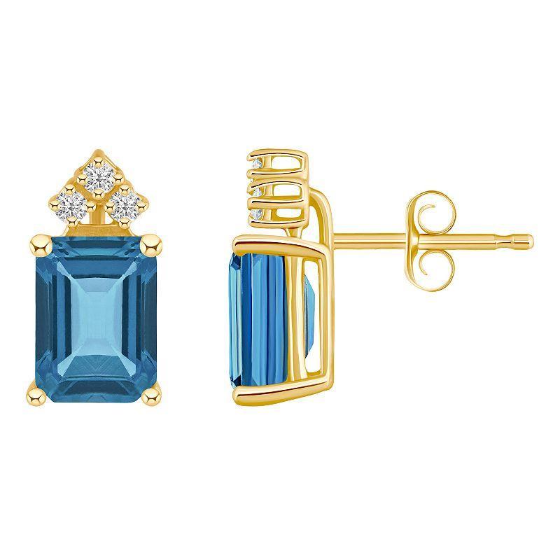 Celebration Gems 14k Gold Gemstone & 1/10 Carat T.W. Diamond Stud Earrings, Womens, London Blue Topaz Product Image